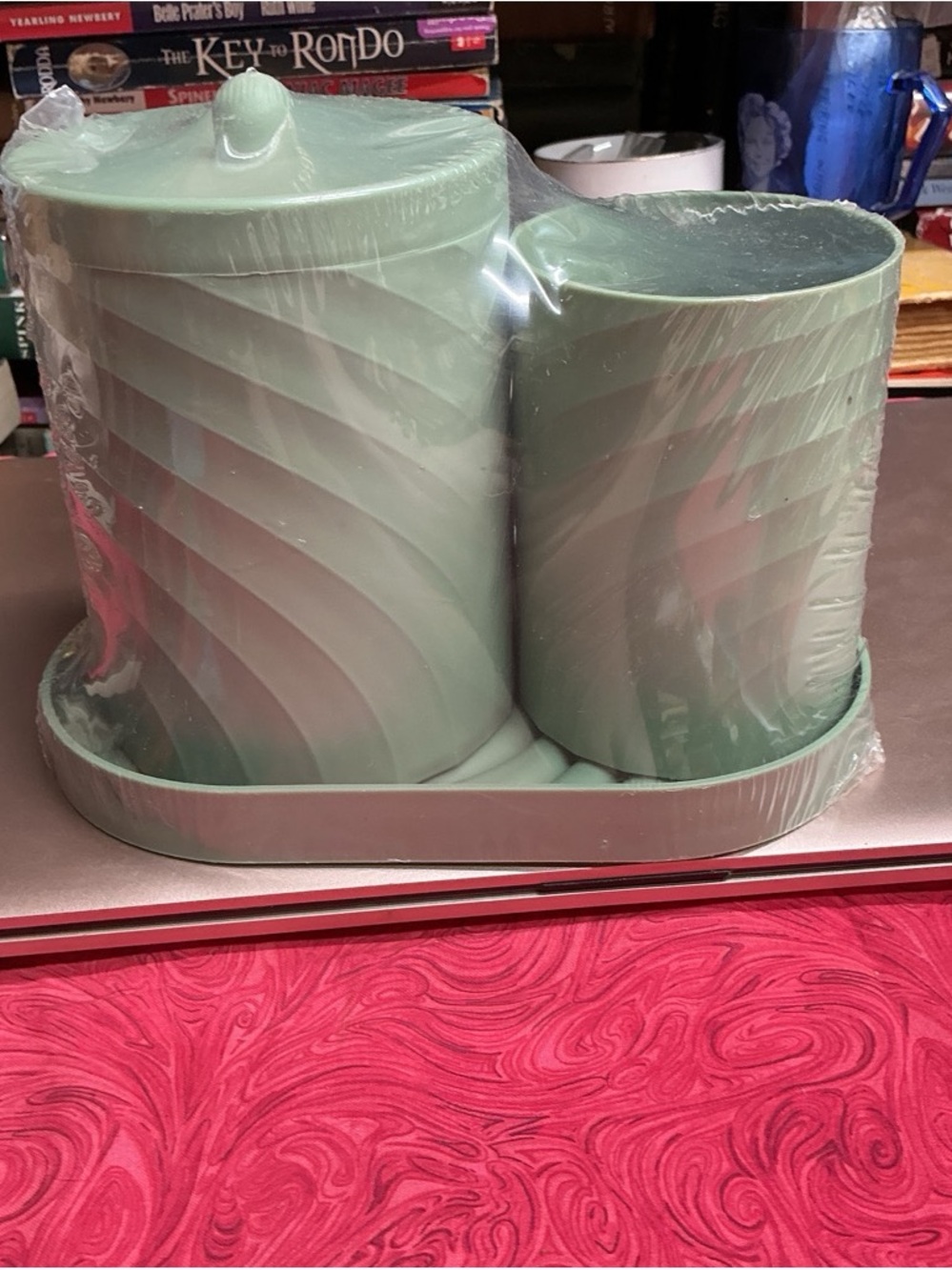 Mint Green Plastic Canister Set with tray
